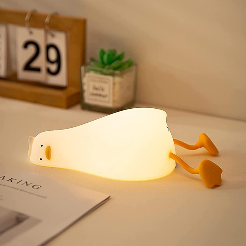 Silicone Duck Night Light, Dimmable LED Nursery Lamp, Rechargeable Squishy Bedside Touch Light for Kids Room Decor